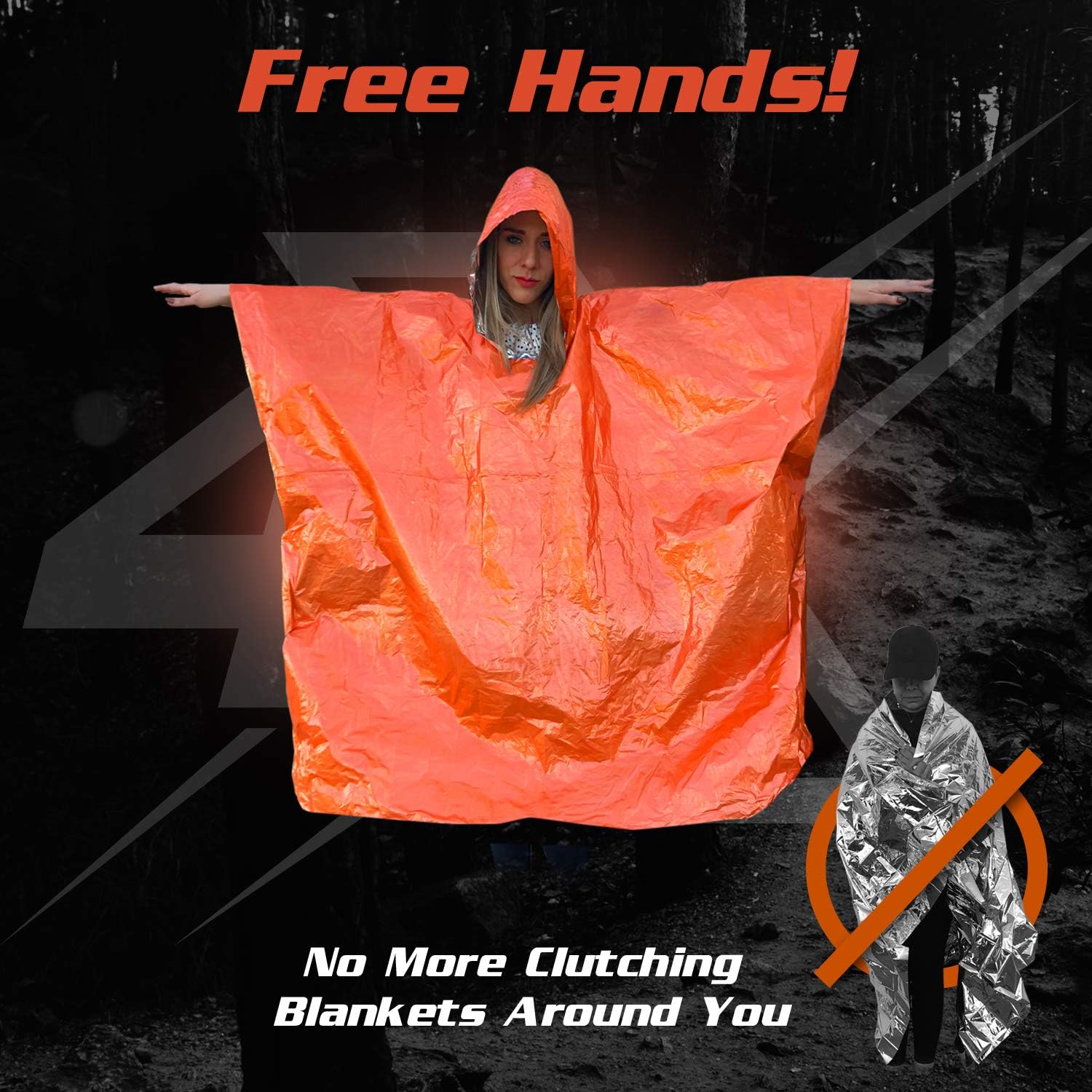 Emergency Blanket Poncho - Keeps You and Your Gear Dry and Warm | Survival Gear and Equipment for Outdoor Activity | Camping and Hiking Gear | Thermal Mylar Space Rain Ponchos | 4 Pack (Orange): Home & Kitchen
