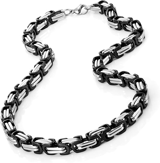 UrbanJewelry Beeindruckende Edelstahl Herren Halskette Silber Schwarze Kette im Mechaniker Stil