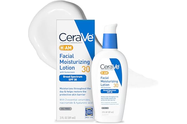 CeraVe AM Facial Moisturizing Lotion with SPF 30, Oil-Free Face Moisturizer with SPF, Formulated with Hyaluronic Acid, Niacin
