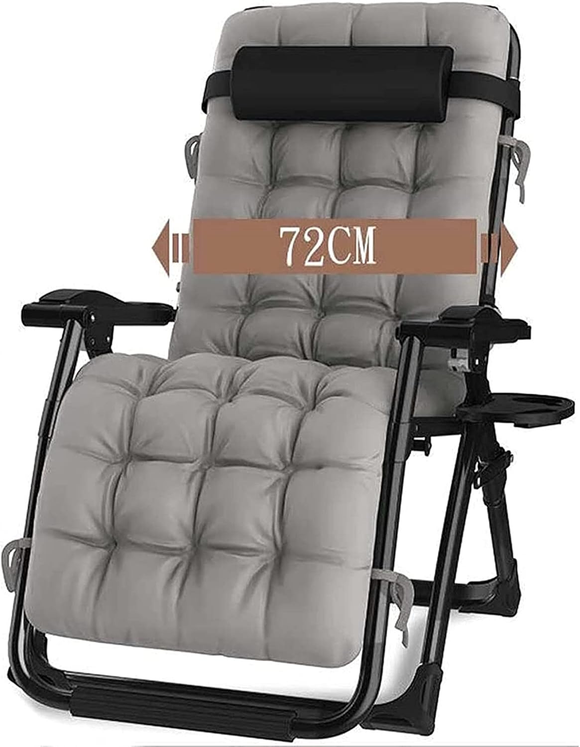 YYHAD Folding Reclining Portable Chair, 72cm Oversized Zero Gravity Lounge Padded Chair, Armrest Foldable Adjustable Sun Lounge Recliner, Home Beach Balcony Leisure Chair, Support 440lbs,Brown