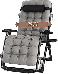YYHAD Folding Reclining Portable Chair, 72cm Oversized Zero Gravity Lounge Padded Chair, Armrest Foldable Adjustable Sun Lounge Recliner, Home Beach Balcony Leisure Chair, Support 440lbs,Brown