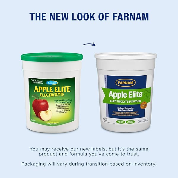 FARNAM APPLE ELITE HORSE ELECTROLYTES POWDER SUPPLEMENT, REPLACES VITAL MINERALS, ENCOURAGES HYDRATION, SUGAR-FREE, CONTAINS SODIUM, POTASSIUM, CALCIUM & MAGNESIUM, APPLE FLAVORED, 5 LB