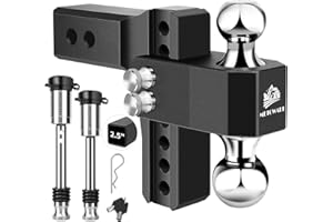METOWARE Adjustable Trailer Hitch - Aluminum Tow Hitch Fits 2.5-Inch Receiver - Heavy Duty Drop Hitch with 6-Inch Drop/Rise for Truck (18,000 LBS GTW), Double Stainless Steel Locks & Hitch Pin (Black)