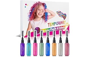 DeMoce Hair Chalk 8pcs Temporary Hair Color for Kids, Washable Hair Mascara for Birthday Cosplay DIY, Easter, New Year, 8 Colors, Natural, Light Hair Colors, Wax, 0.3527 Ounce