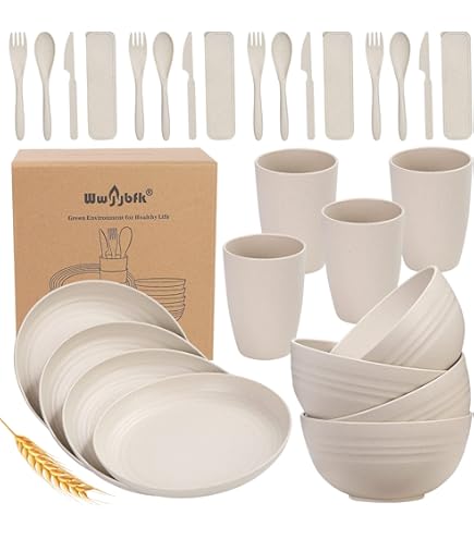 Wheat Straw Dinnerware Set 24 Piece Plates And Bowls For