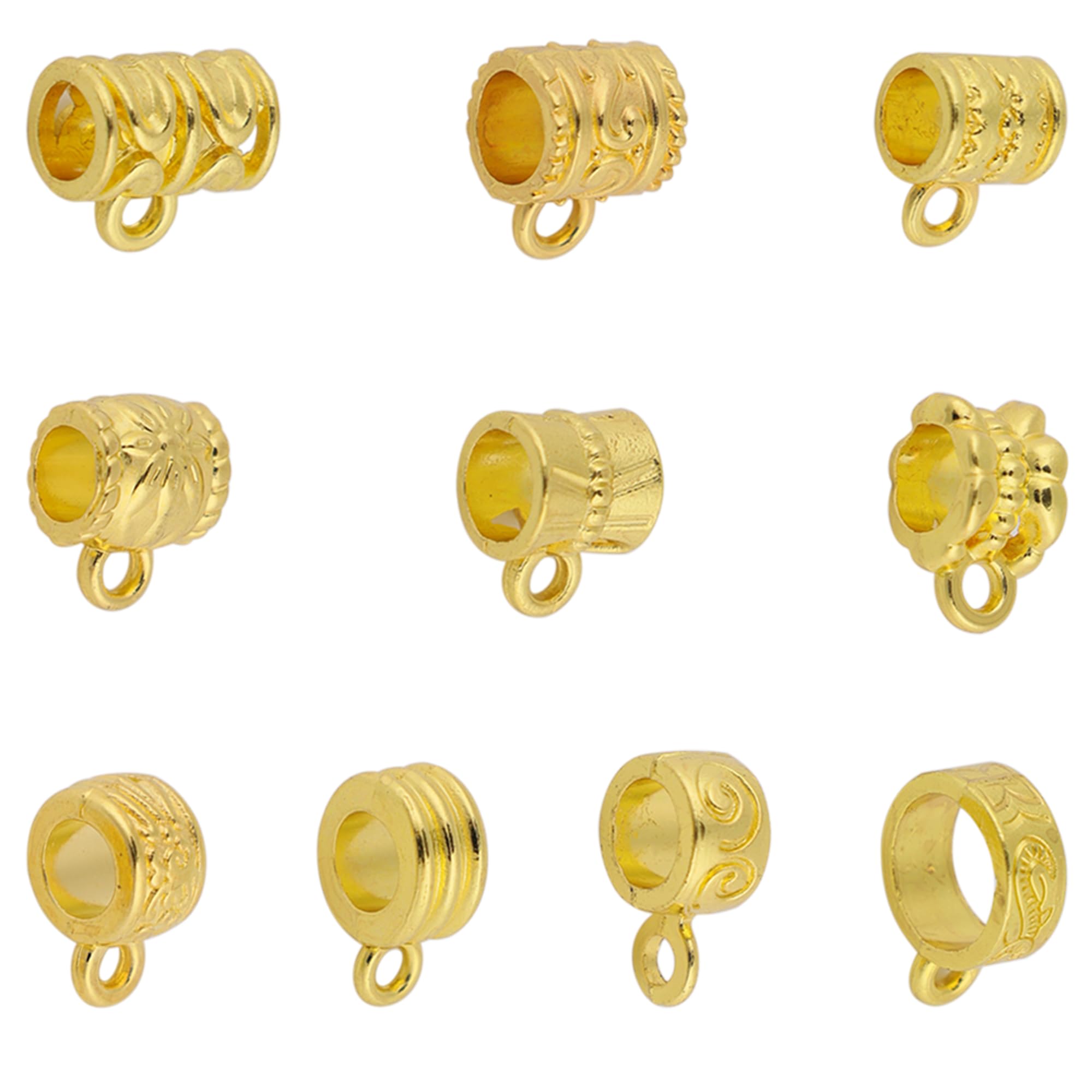 Photo 1 of 100 Pcs Tube Beads Spacer Bails Jewelry Beads and Charms Making DIY Bracelet Fairy Stake Garden Wands Decorative Crafting (Metal, Gold)