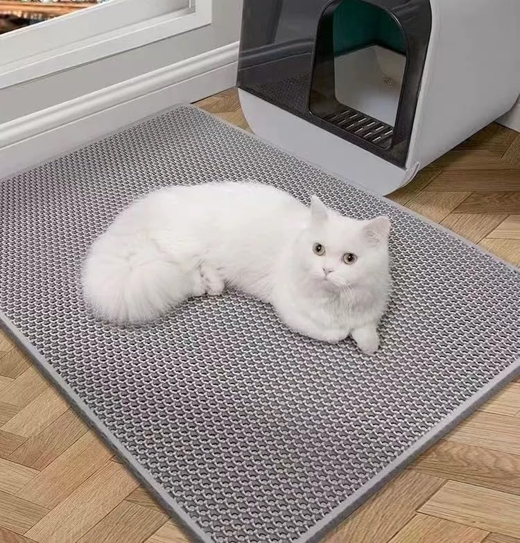 Eachjoy 猫トイレマット 砂飛び散り防止 防水 大型 猫砂取りマット マジックテープ式 (グレー, 55x75)