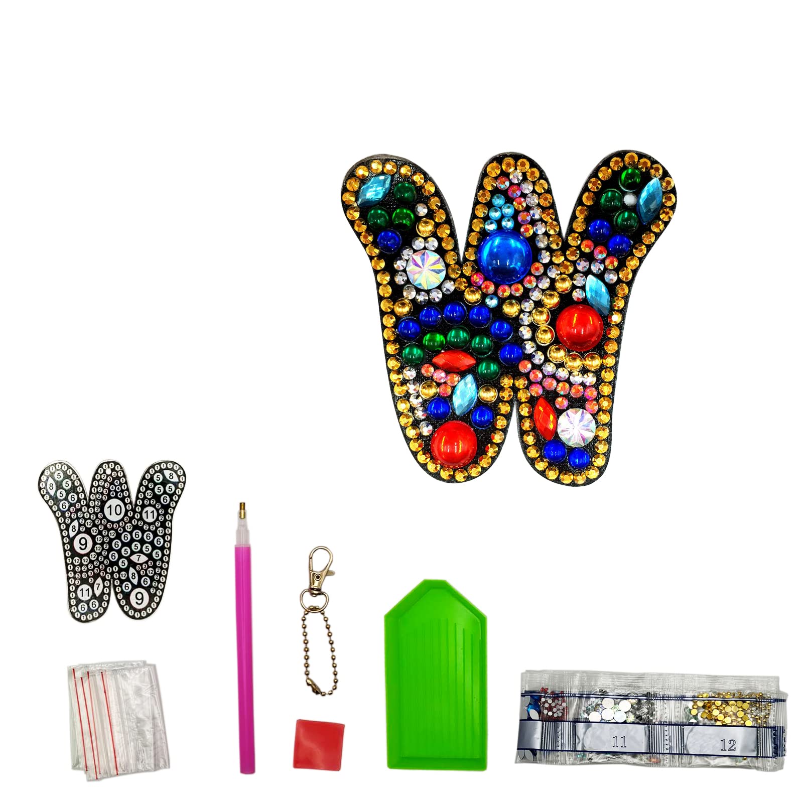 MEDOYOH DIY Letters "W" Diamond Painting Key Chains, Double-Sided Retro DIY Diamond Painting Kits Keychain, DIY Letters Art Craft Crystal Diamond Keyring Kits for Key Chain Pendant Bag Decor Brooch