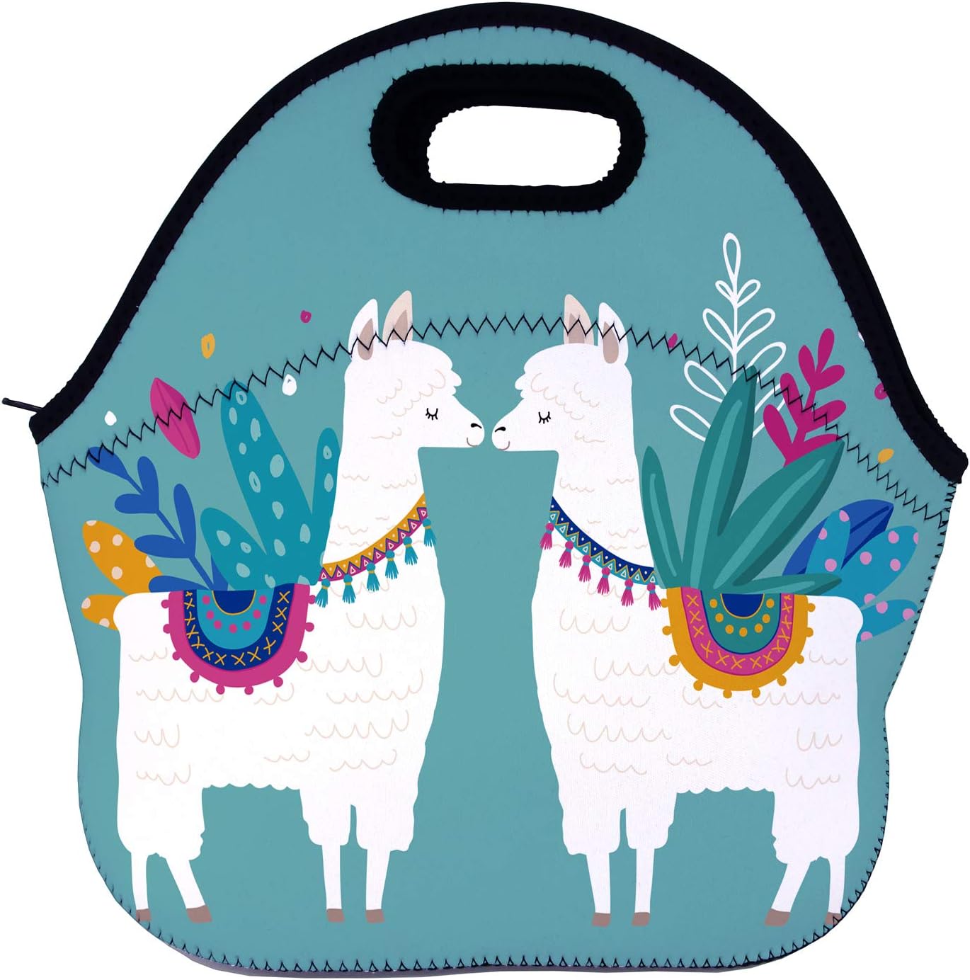 Jom Tokoy Waterproof Neoprene Lunch Bag Funny Llama Picnic Lunch Box Handbag (llama love.-1)