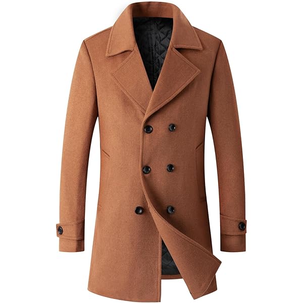 Dninmim Men Double-Breasted Wool Blends Cashmere Long Trench Coats