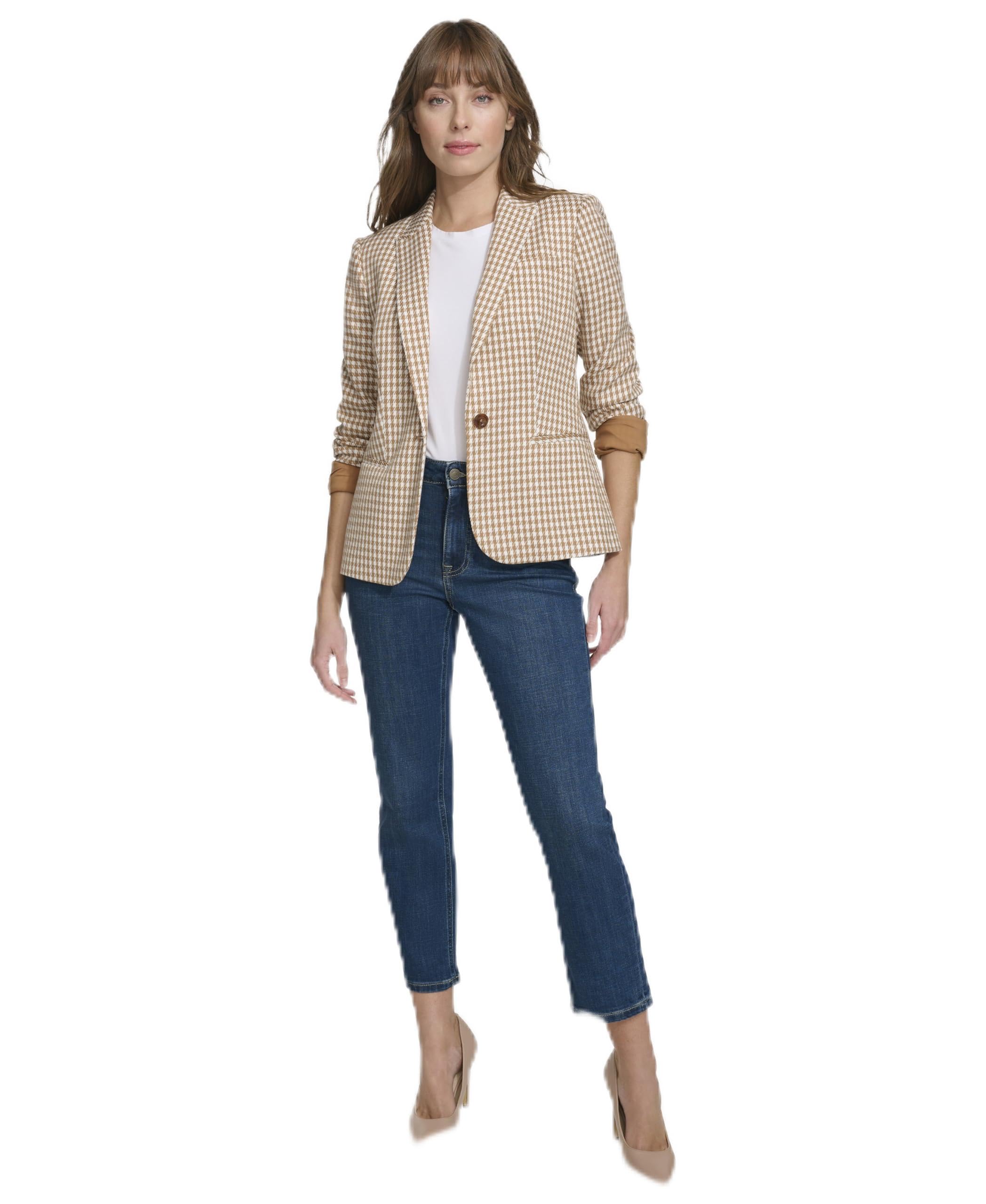 Tommy Hilfiger Womens Blazer – Business Jacket with Flattering Fit and Single-Button Closure, Tobacco/Ivory, 6