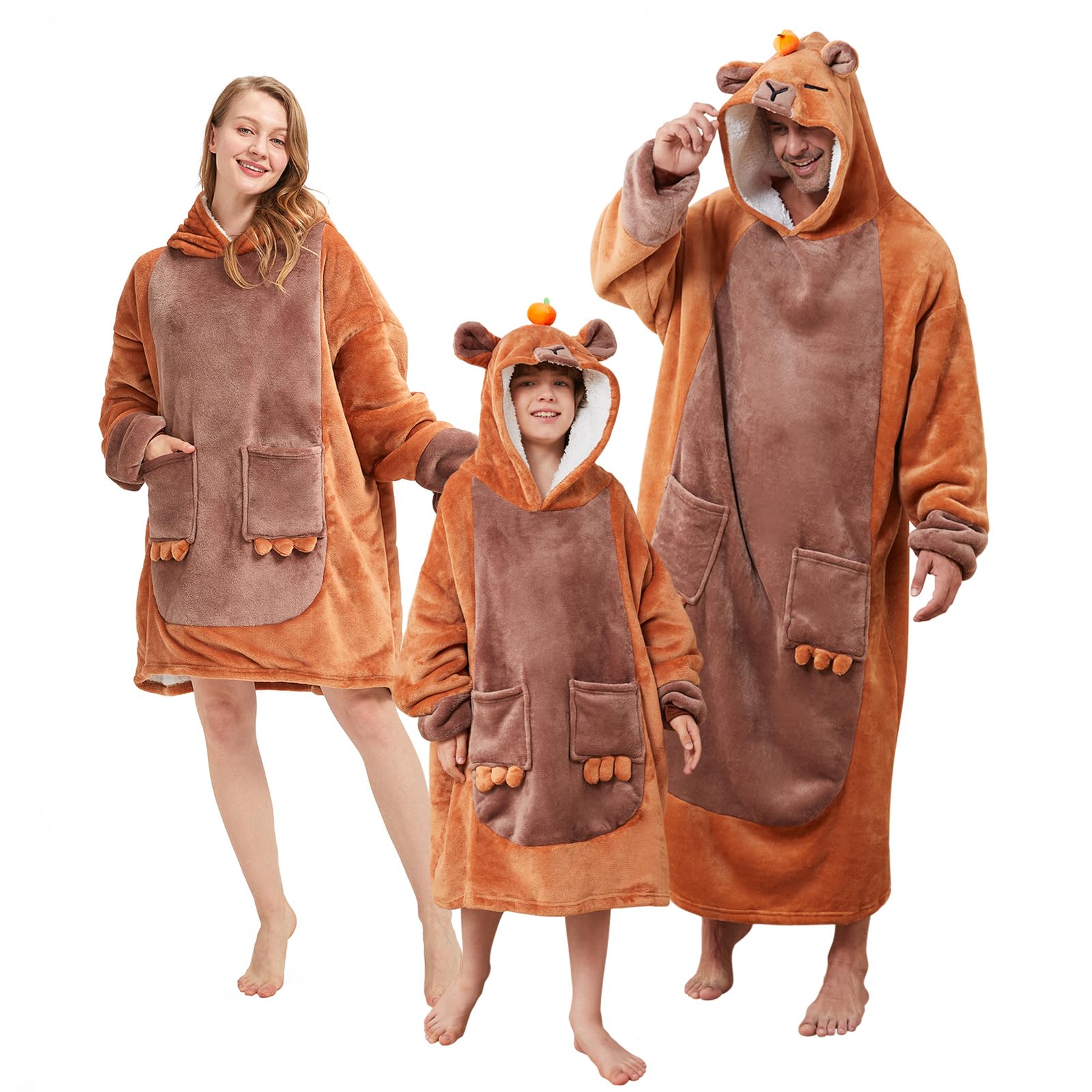 Photo 1 of BRAFFWNE Capybara Blanket Hooded, Oversized Wearable Hoodie, Coverage with Easy Movement, Warm and Cozy Flannel Blanket, Gift for Kid, Teens, Men and Women