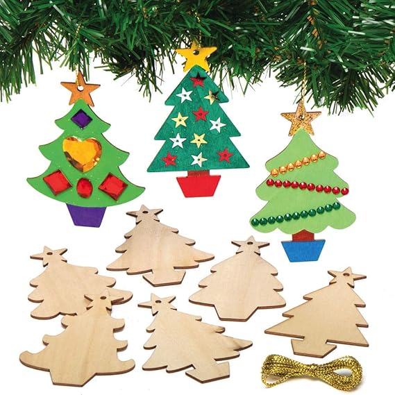 Baker Ross AX425 Christmas Tree Wooden Decorations Pack
