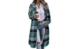CHICZONE Womens Plaid Shacket Jacket Long Corduroy Shirt Casual Lapel Button Down Flannel Trench Coats