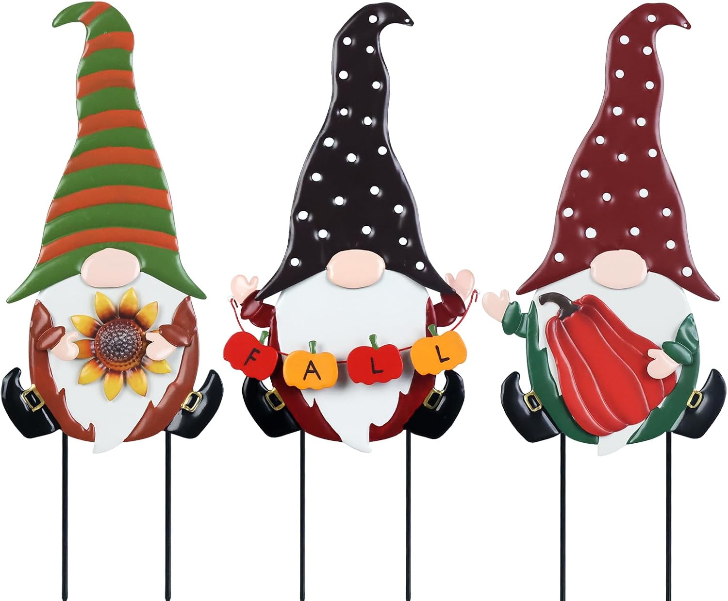 Decorative Garden Stakes - YEAHOME Fall Decorations for Home Outdoor, 3 Pack Gnomes Decorative Garden Stakes for Fall Decor, Autumn Metal Yard Signs for Outside Garden Lawn Porch Thanksgiving Decorations