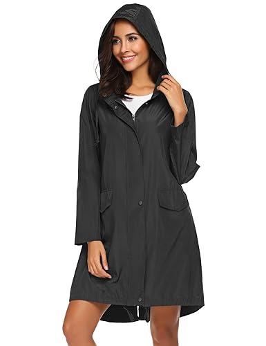Unibelle Damen Regenmantel Regenjacke Leichte Regenbekleidung Mit Kapuze Wasserdicht Windbreaker Wetterfest Atmungsaktiv Outd