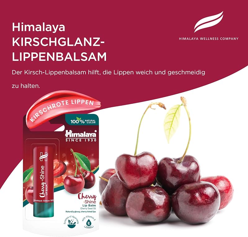 Cherry Shine Lippenbalsam mit Kirschkernöl und Vitamin E | Natürlich glänzendes Finish | Pflegt, befeuchtet und schützt die Lippen, 4,5 g