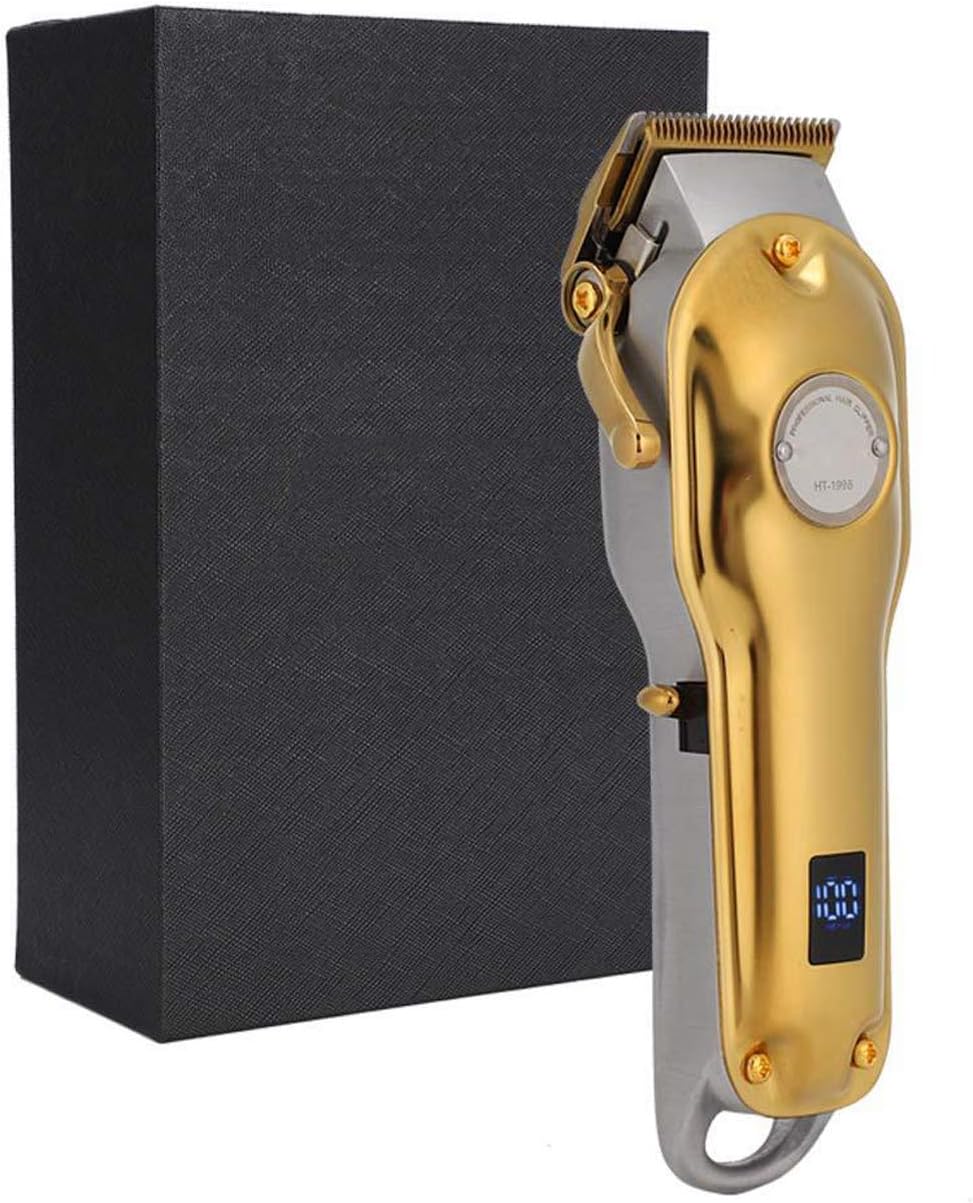 Professional Electric Hair Clipper Hair Trimmer Hair Cutting Machine Hairdressing Tool US Plug 100-240V (Gold)