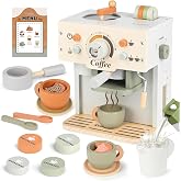 Toy Coffee Maker Wooden Kitchen Accessories for Kids Pretend Play, Green | Dreamon Kids Coffee Playset, Built-in Storage, Montessori Kitchen Toys for Toddlers Age 3-5 Creative Christmas Birthday Gifts