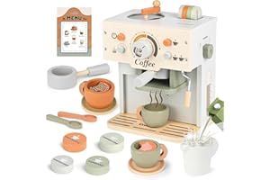 Dreamon Toy Coffee Maker for Kids Kitchen Set, Wooden Kitchen Accessories Pretend Play Toddler Coffee Playset, Kids Café Machine Birthday Gifts for Boys Girls Ages 3 4 5 6 Years