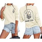 Migxsaf Mom Life Sweatshirt Mama Sweatshirts for Women Skeleton Halloween Long Sleeve Shirt Rock Crewneck Graphic Pullover
