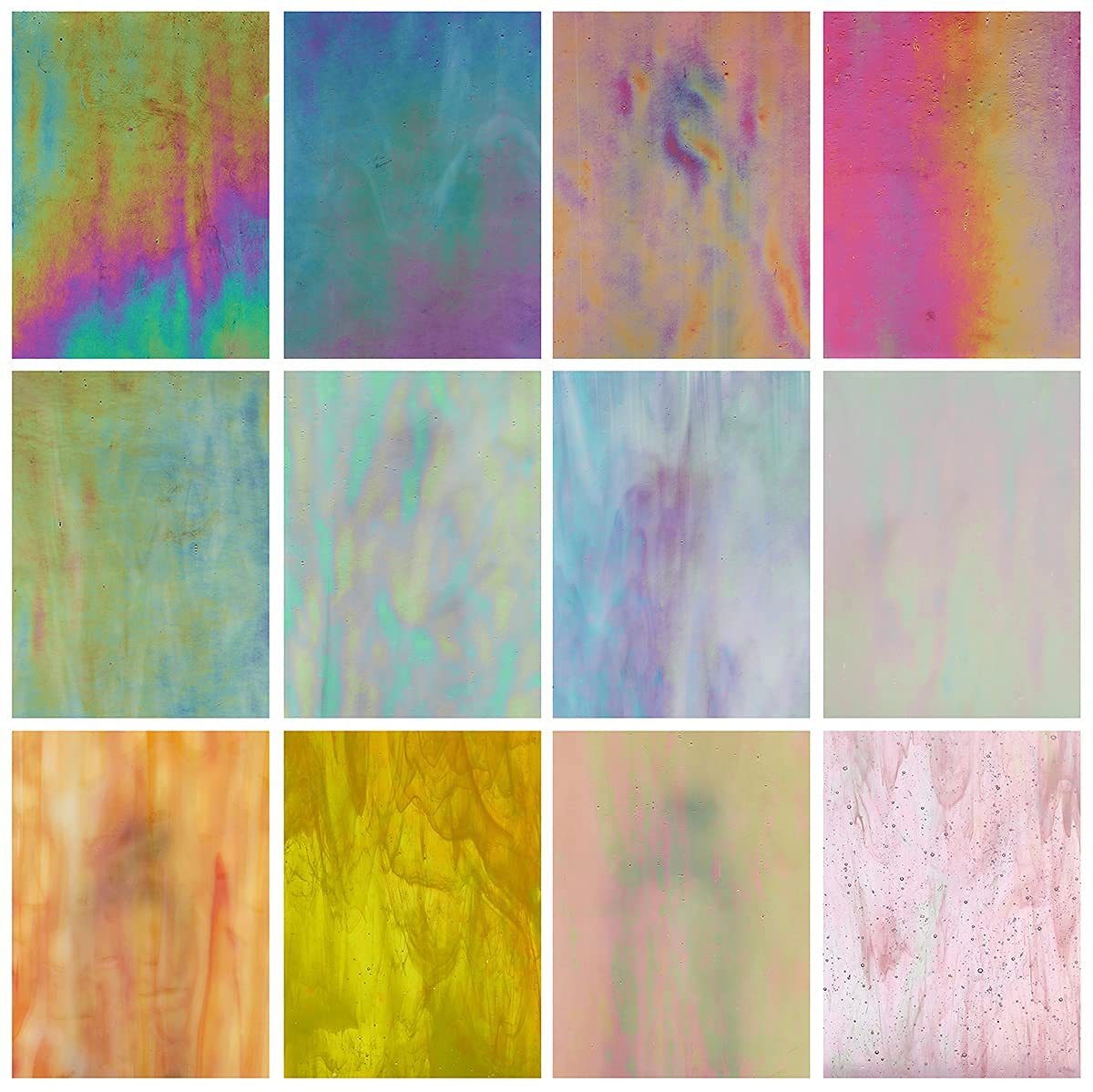 Photo 1 of Lanyani 12 Sheets Iridescent Stained Glass Sheets for Mosaic Craft, 4x6 inch Bright Rainbow Cathedral Art Glass Packs, Opaque