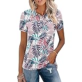 TFSDOD Womens Golf Polo Shirts Collared Short Sleeve T Shirt Lightweight Moisture Wicking Polo Casual 3 Buttons Outfits