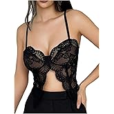 Verdusa Women's Rave Club Lace Sheer Crop Camisole Tops Slit Fitted Date Night Tops