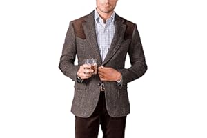 IXRIMCH Men Tweed Blazer Herringbone Wool Blend Sport Jacket with Patch on Shoulder & Elbow Retro Casual Slim Suit Blazer