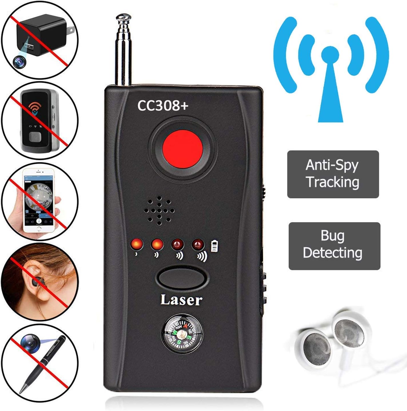 Bug Detector, Anti Spy Hidden Camera Detector, AHNR Wireless Signal Pinhole Laser Lens GSM Detector Ultra-high Sensitivity Full-Range Tracker Finder