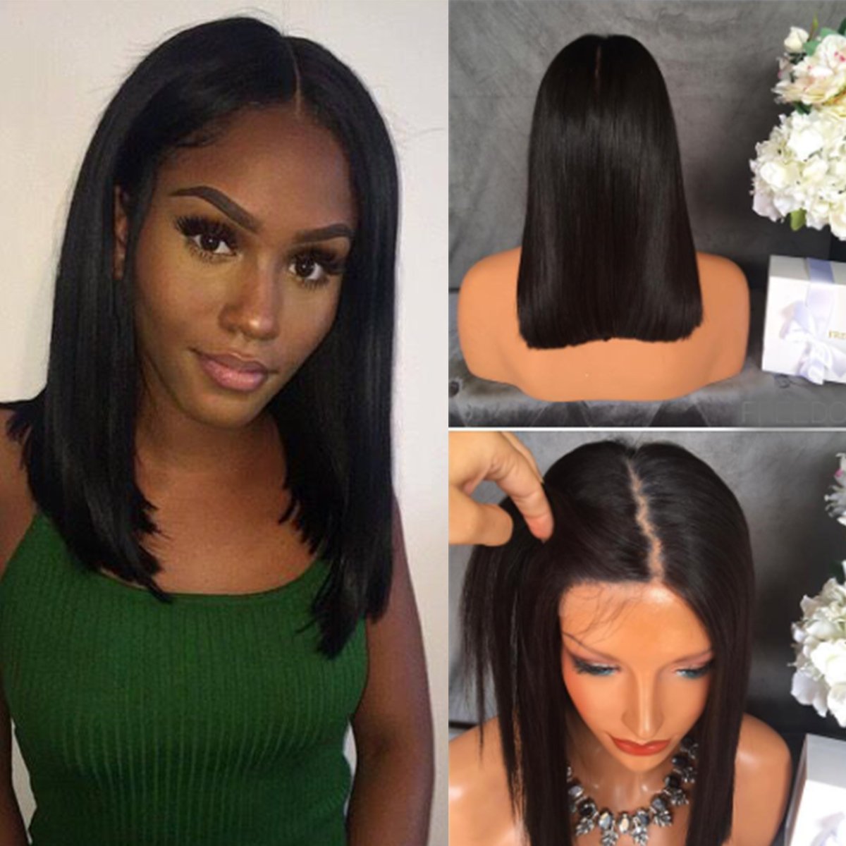 qd tizer schwarz kurz Bob Perücken synthetische Lace Front Perücken mit Baby Haar seidig gerade Spitze Perücke 40 6 cm Amazon Beauty