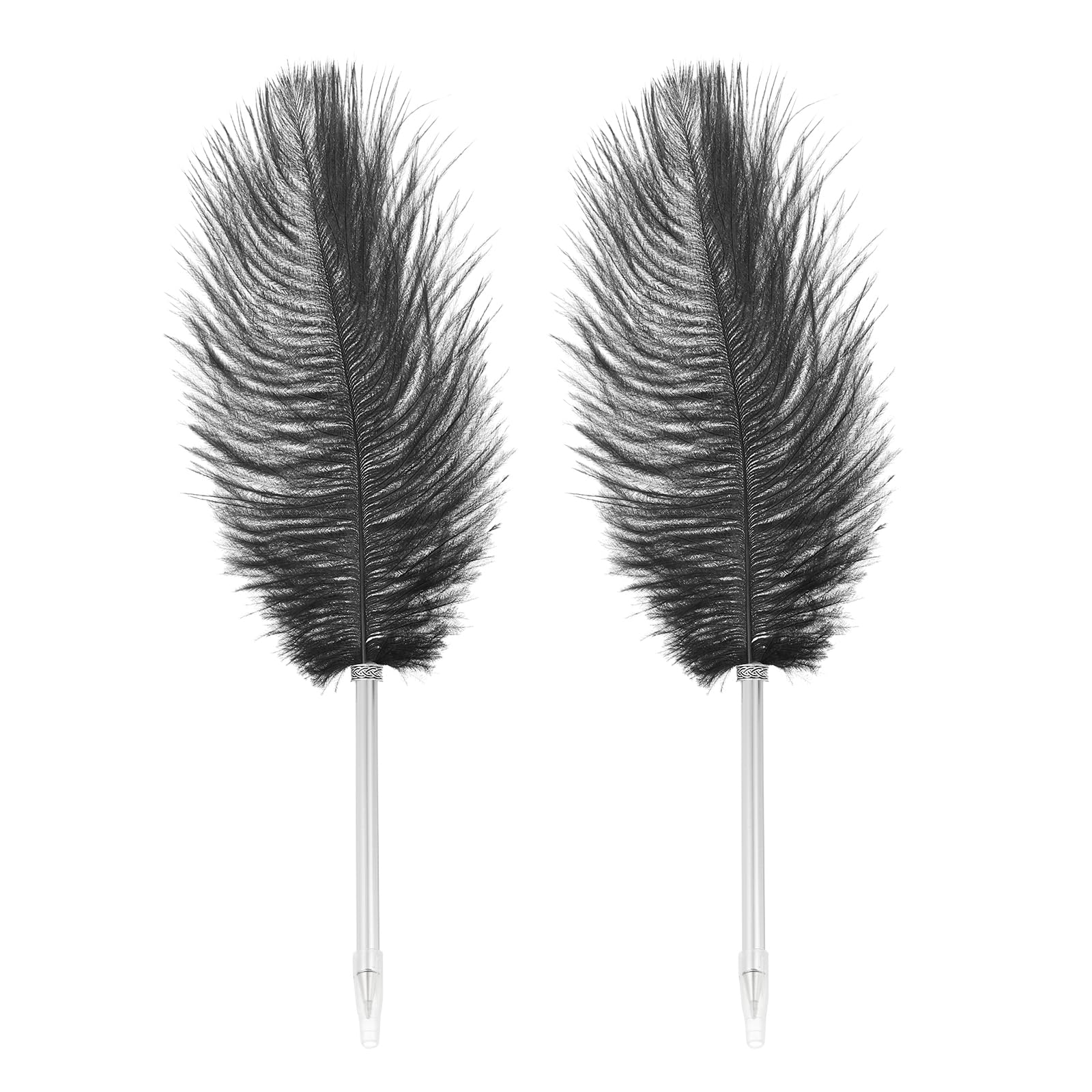 PATIKIL Feather Ballpoint Pen, 2 Pcs 0.5mm Fluffy Vintage Ink Quill Pen Refined Plated Rod Quill Pen for Calligraphy Writing Signature Guest Wedding Gift, Black