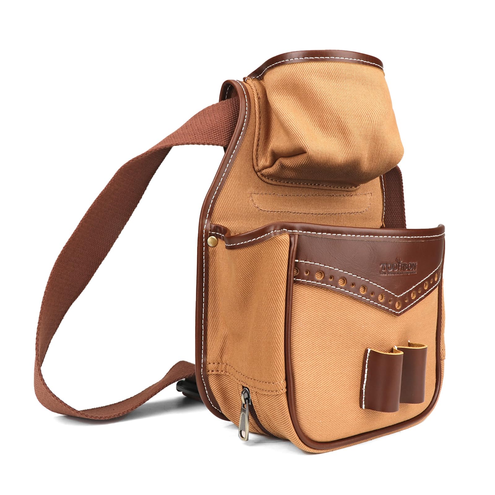 TOURBON Canvas & Leather Cartridge Pouch for Shotgun Shooting Waist Bag Adjustable Belt Ammo Pouch