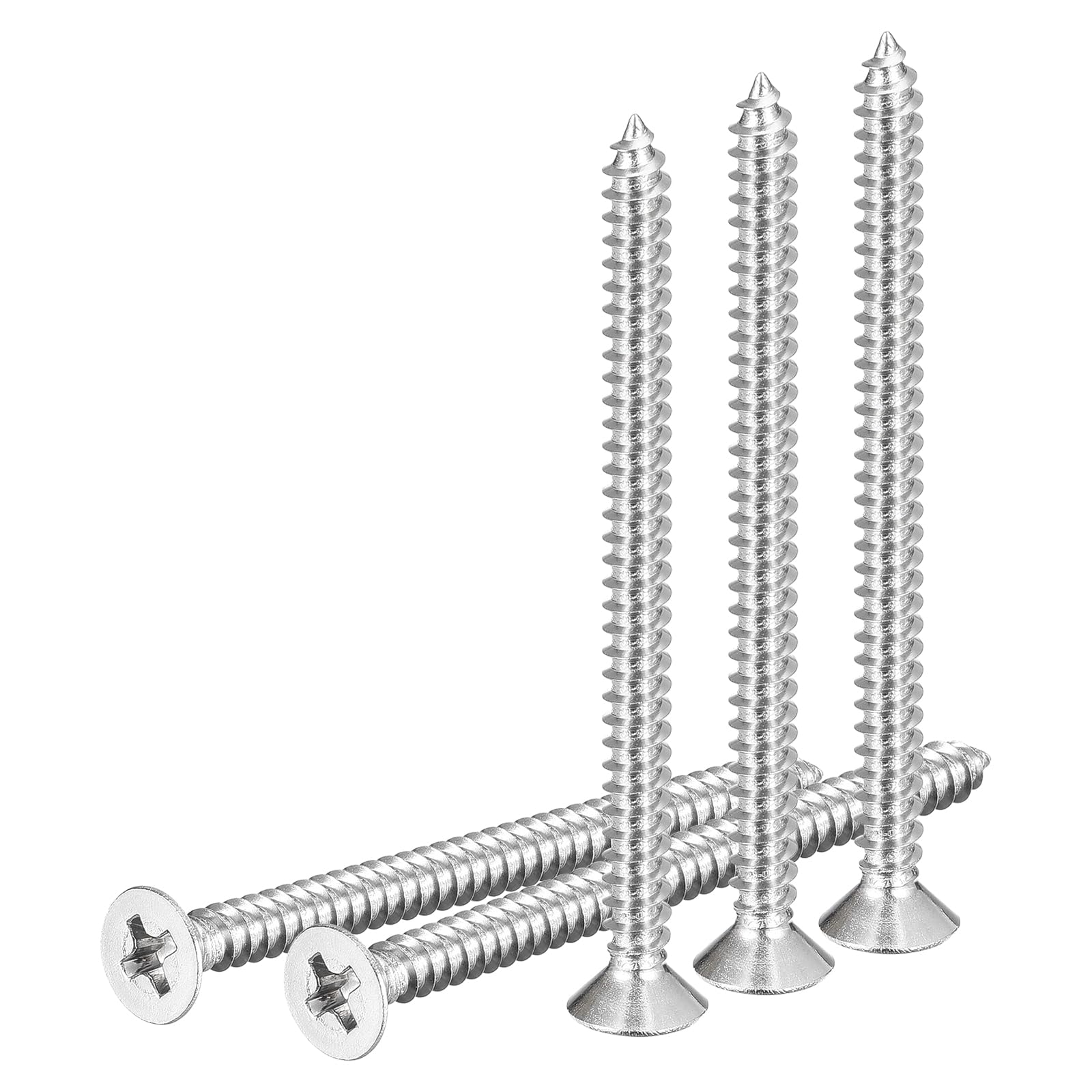 DTGN 100Pcs #6x2" Flat Head Wood Screws, 304 Stainless Steel Phillips Self Tapping Screws - Good for Woodworking, Furniture - Silver
