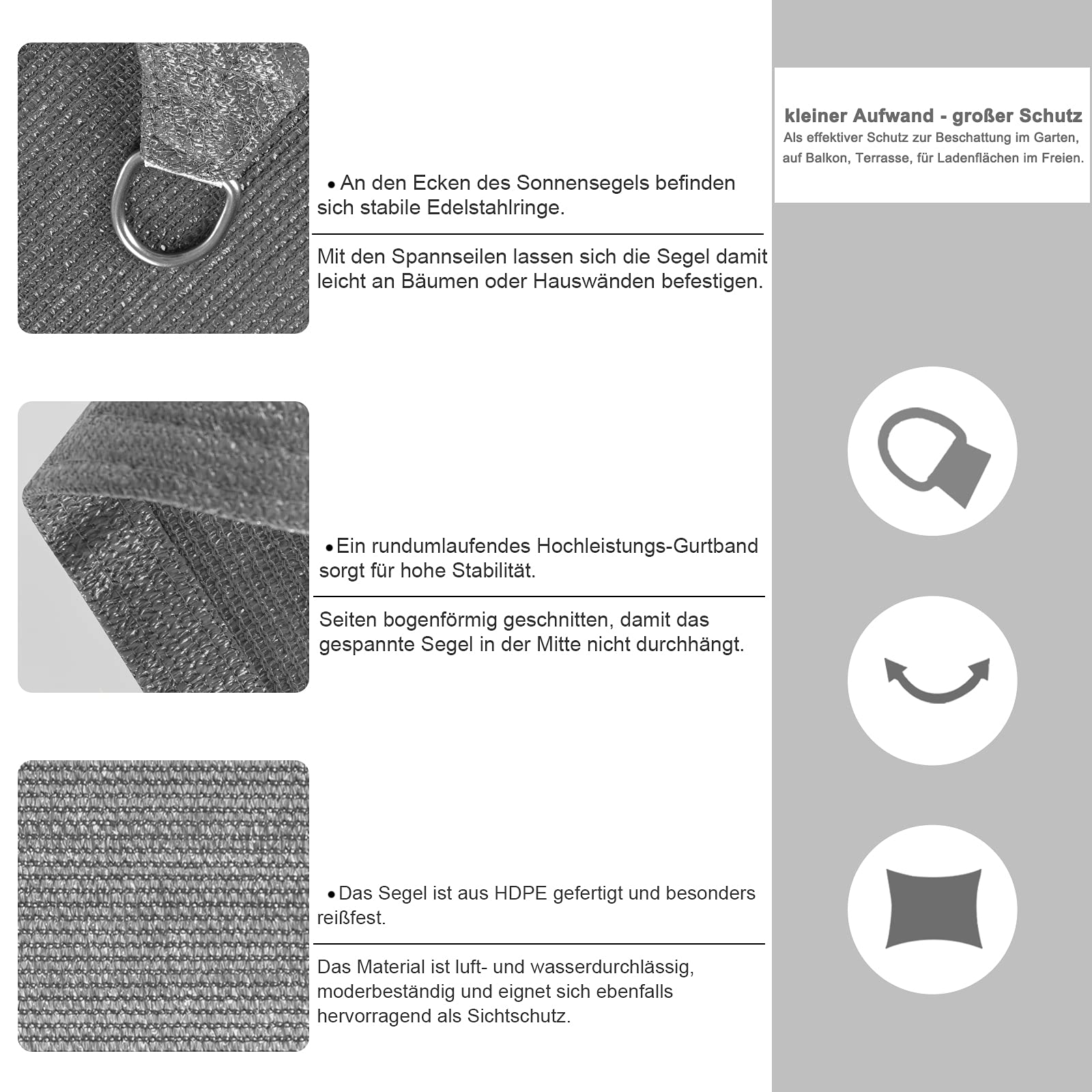 EUGAD Sonnensegel 200g/m² inkl Befestigungsseile Premium HDPE Wetterbeständig Atmungsaktiv Dreieck rechtwinklig,luftdurchlässig, wasserdurchlässig, für Terrasse, Garten, Balkon, Camping 3