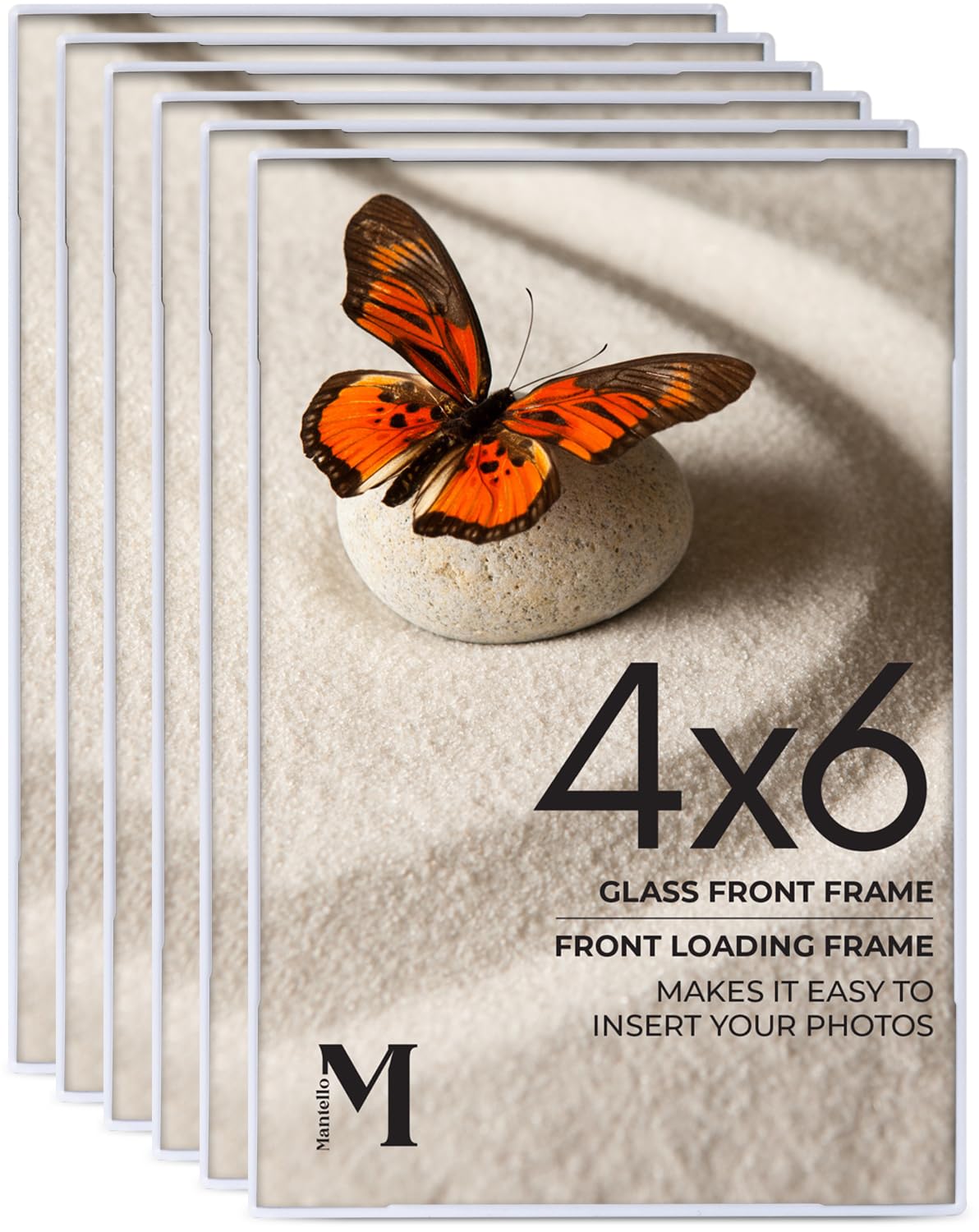 Photo 1 of Mantello Front Loading White 4x6 Picture Frame - 4 x 6 Frame For Tabletop or Wall Decor - 4 by 6 White Picture Frames- 6 PACK