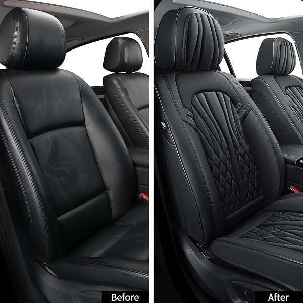 MINGBRON SEAT COVERS FOR CARS, WATERPROOF SEAT COVERS, LEATHER CAR SEAT COVERS 2 PACK, UNIVERSAL SEAT CUSHION PROTECTOR FOR MOST CARS BLACK