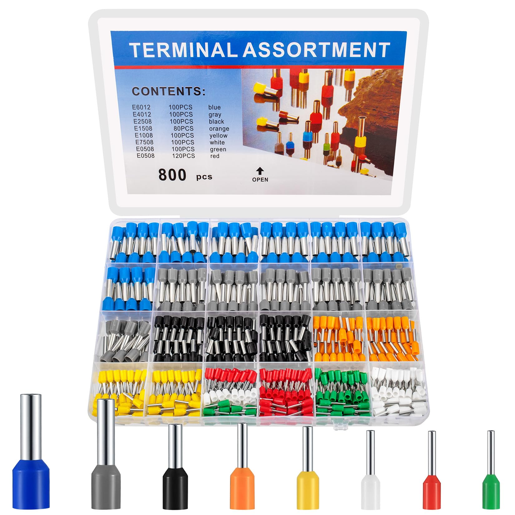 woshilaoDS 800 Pcs Wire Ferrules, AWG 20-10 Wire End Ferrules Terminals, Copper Electrical Wire Terminal Ferrules Crimp Connectors Kit, Insulated Cord Pin End Terminal Wire Connectors Crimp Ferrules