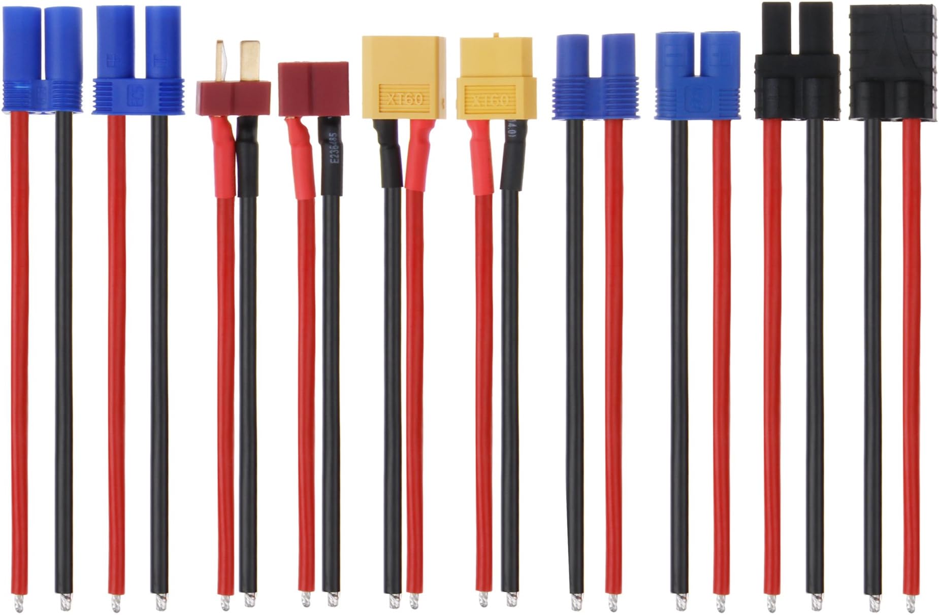 SkyQ 5 Pair XT60/Deans T Plug/EC3/EC5/Traxxas TRX Charge Cable Pigtail Male Female Connectors Plug Adapter with 14AWG Silicon 10CM Wire for RC Cars Trucks Hitec LiPo batteries