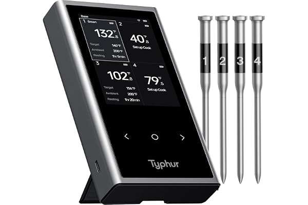 Typhur Sync Wireless Meat Thermometer Quad Gen 2 | 4 Probes | 6 Sensors | LCD Display | WiFi and Bluetooth 5.3 | Improved Sta