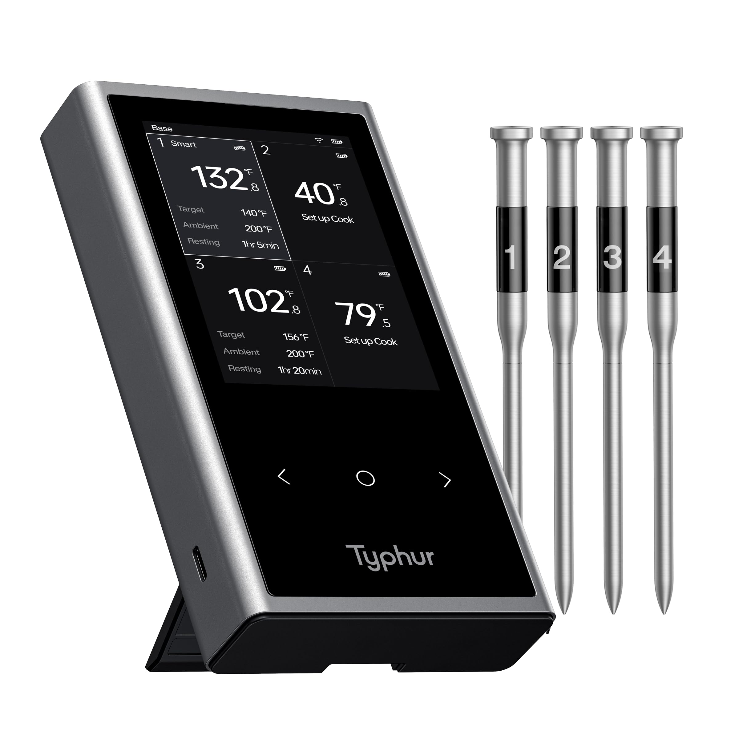 Typhur Sync Wireless Quad Gen 2 Meat Thermometer | 4 Probes | 6 Sensors | LCD Display | WiFi and Bluetooth 5.3 | Improved Stability and Range | IPX8 Waterproof | for BBQ, Grill, Smoker, Oven, Kitchen Image