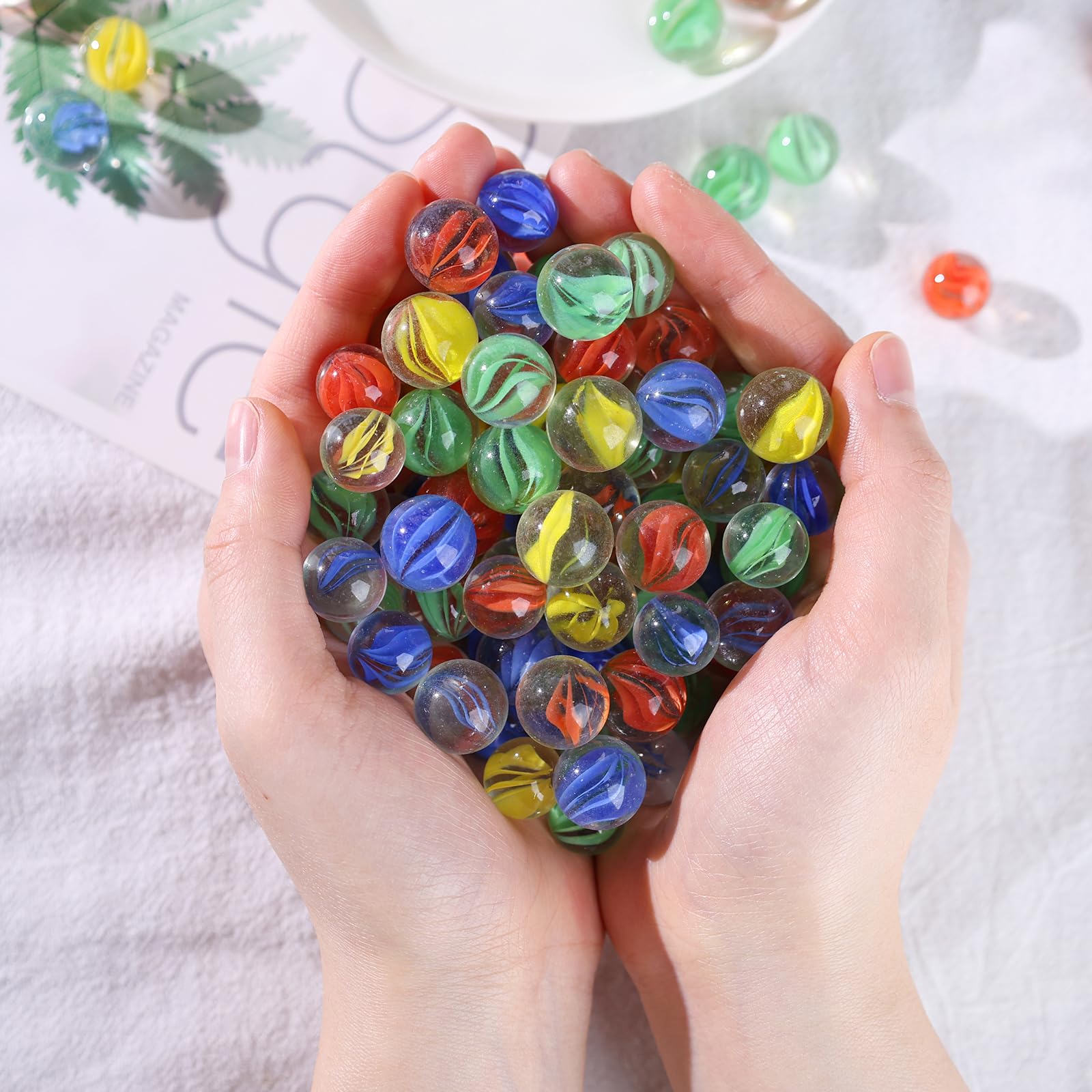 LovesTown 200PCS Glass Marbles Bulk, Colorful Cats Eyes for Kids Marble Game, Assorted Sizes