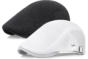 Taidor 2 Pack Men's Mesh Cap Breathable Summer Newsboy Hat Adjustable Beret Ivy Cap Irish Cabbie Driving Hunting Hats
