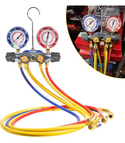 CPS Products Brass Manifold With Blue Boot - HVAC Refrigeration Manifold Gauge Set