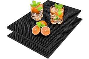 GKYZBB 2 pcs Rubber Bar Mat 18inch x 12inch,Thick Durable and Stylish Black Bar Spill Mat. Non Slip,Service Mat for Coffee,Ba