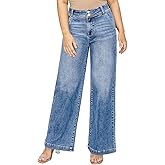 Eytino Women Plus Size Wide Leg Jeans High Waist Stretchy Straight Leg Jean Trendy Baggy Denim Pants with Pockets(1X-5X)