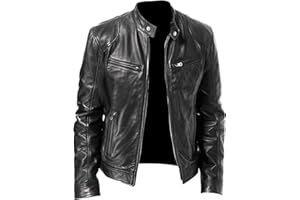 Mens Vintage Stand Collar Leather Jacket Motorcycle PU Faux Leather Jackets Casual Stylish Biker Outwear Coat