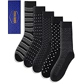 ZhiNuSi Mens Dress Socks Classic Patterned Business Crew Cotton Socks for Father Husband Birthday Gifts 5 Pairs
