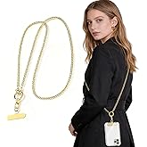 Phone Strap Crossbody Chain 360° Rotating Detachable Cell iPhone Lanyard with Stainless Steel Clip Tether Finger Ring Hook Durable Neck Cross Body Universal for Phones Women Anti-Drop Anti Theft Gold