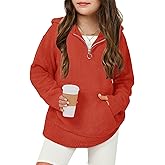 Haloumoning Girls Fuzzy Hoodies Kids Sherpa Quarter Zip Hooded Sweatshirts with Pocket 5-14 Years